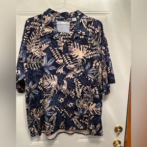 Pussers Short Sleeve Hawaiian 100% Silk Blue Cream Shirt Sz. Xlarge